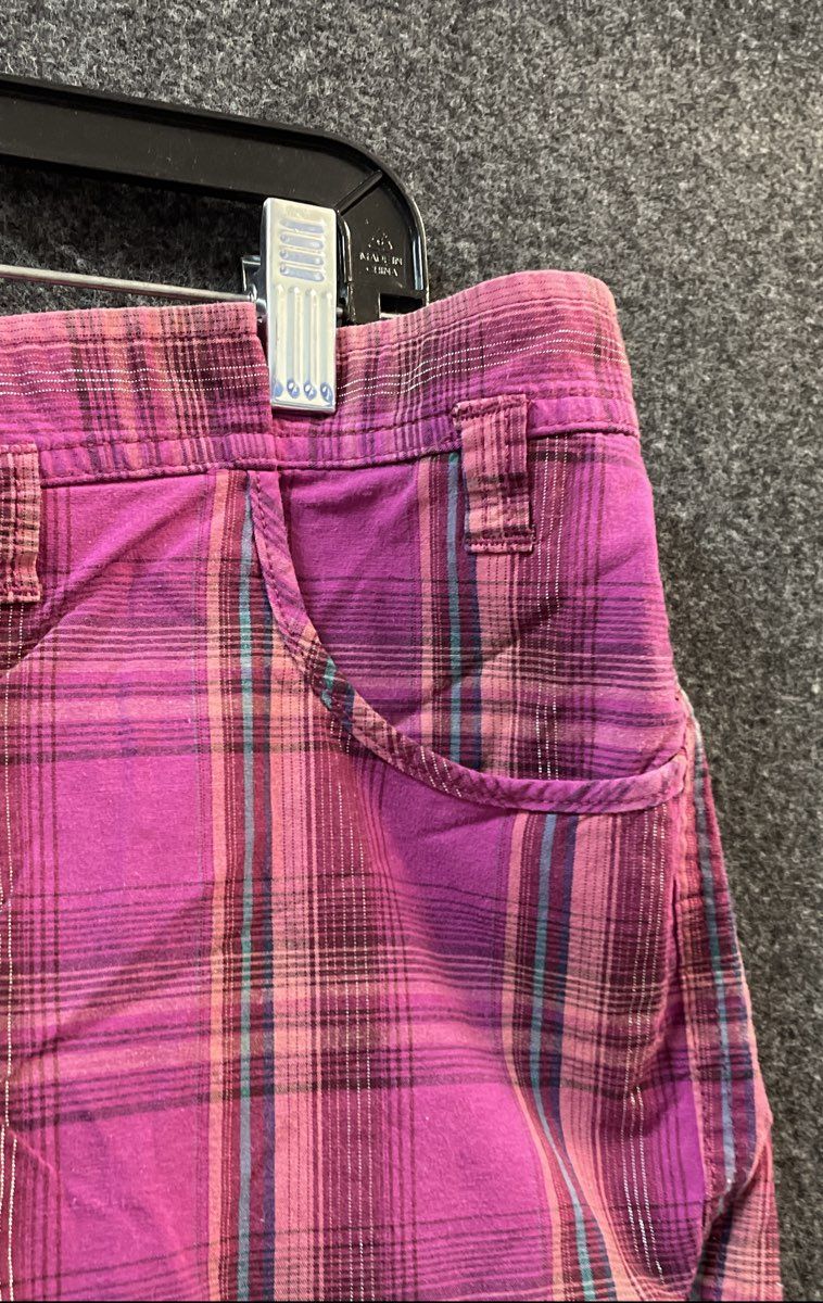 OP Ocean Pacific Women's Purple Plaid Metallic Cuffed Shorts Size 13
