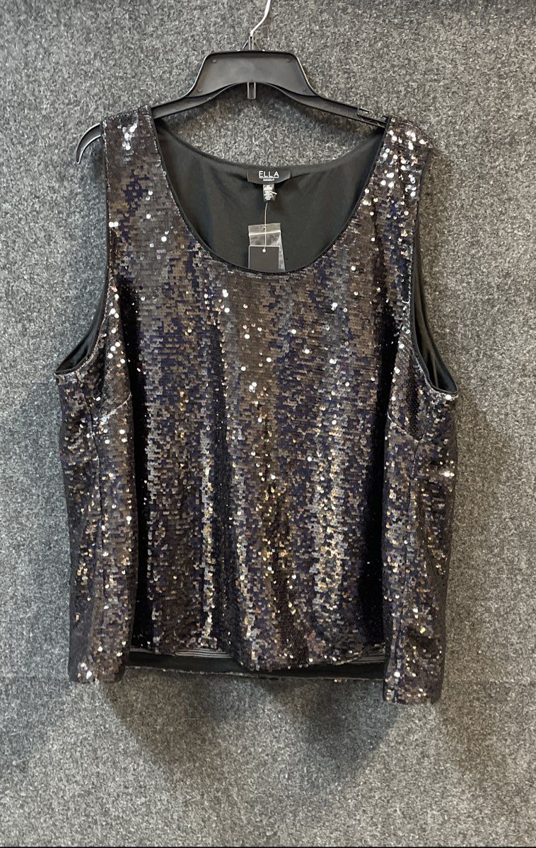 Ella Rafaella Women's Shark Gray Sequin Sleeveless Top Shell Sz 3X NWT