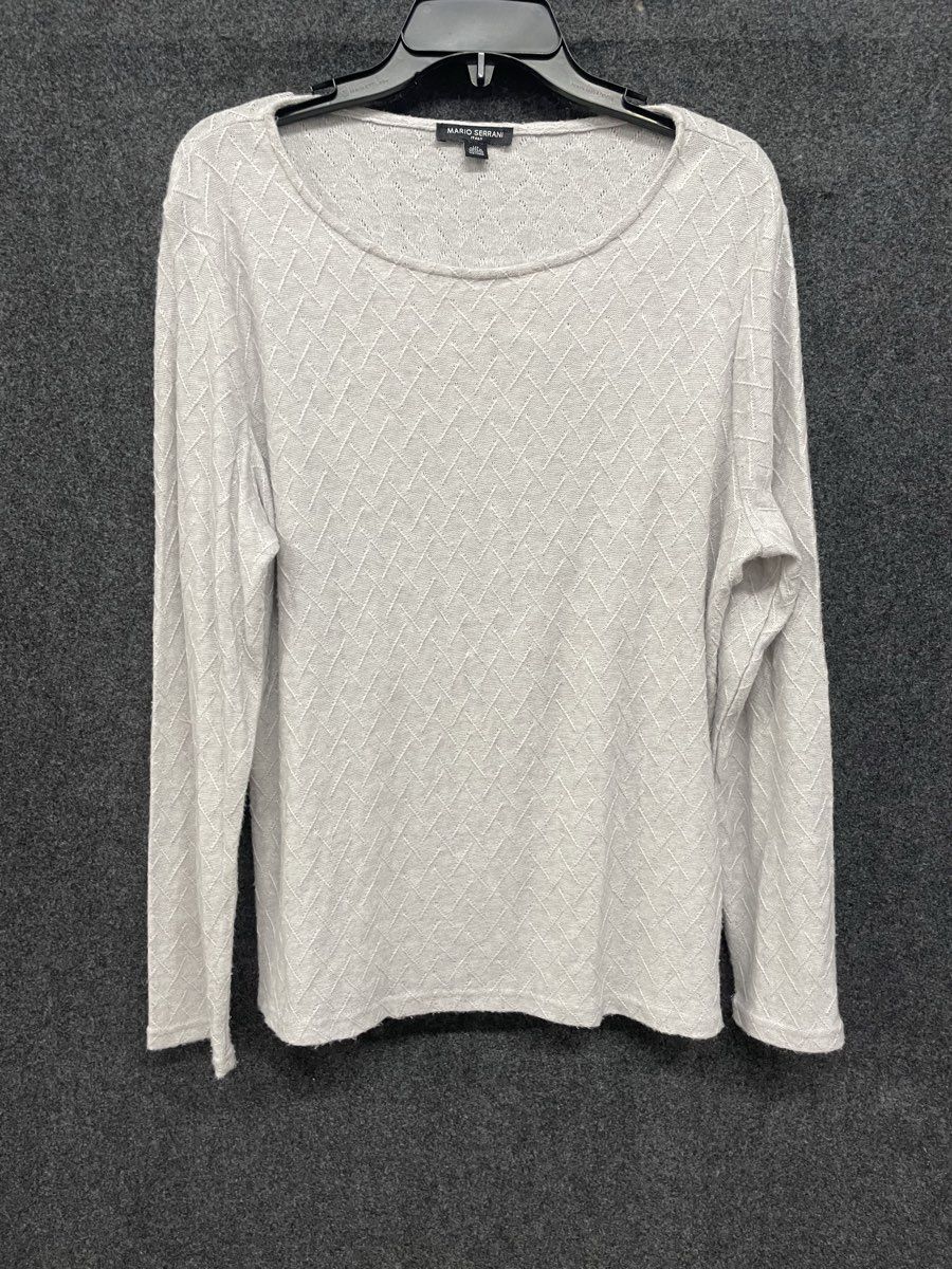 Mario Serrani Women's Light Gray Textured Diamond Knit Long Sleeve Top Sz L
