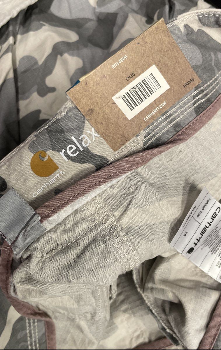 Carhartt Women's Relaxed Fit Essential Cargo Shorts Grey Camo Belt Sz 16 NWT