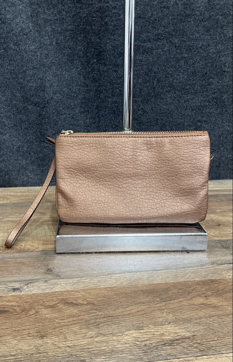 Juicy Couture Bronze Metallic Brown Leather Pleated Wristlet Wallet Large