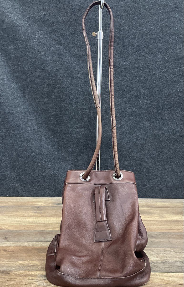 Vintage 90s Wilsons Leather Brown Drawstring Backpack Shoulder Bag Colombia