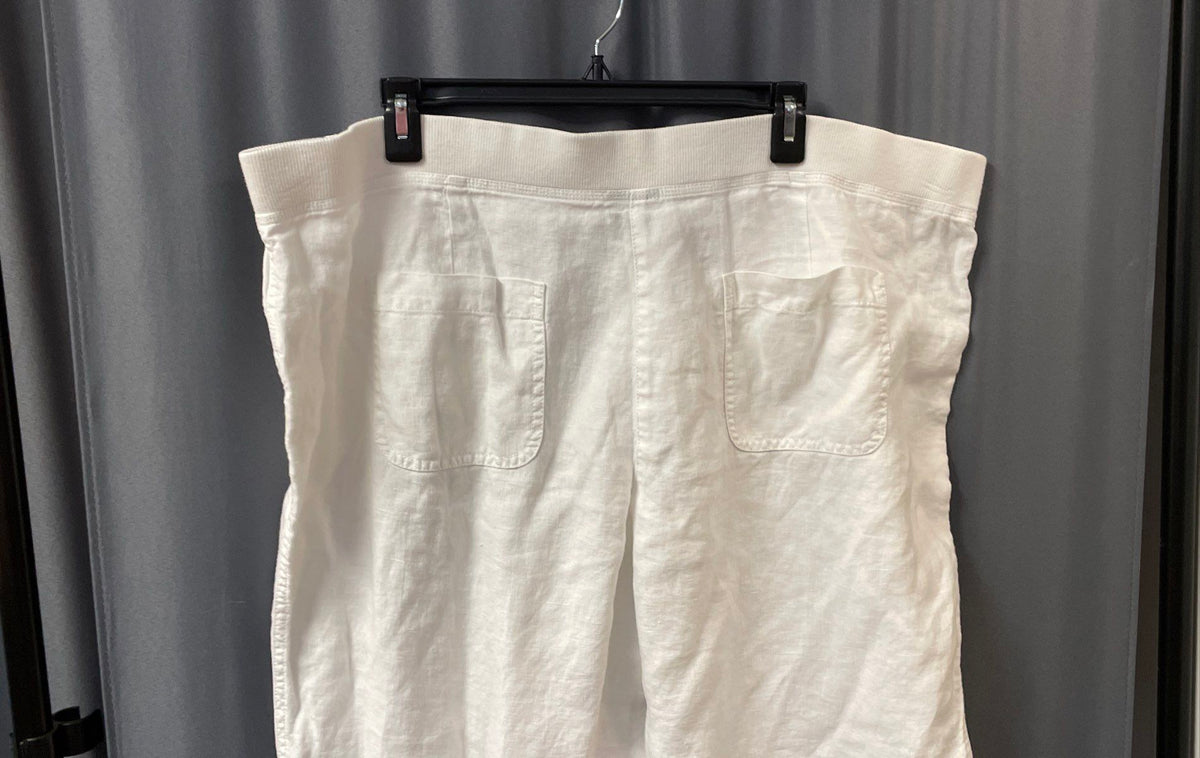 J. Jill Women's White Linen Straight Leg Elastic Waist Pocket Pants Sz 20
