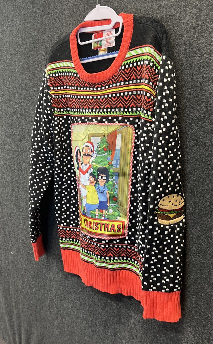 Bob's Burgers Light Up Ugly Christmas Sweater Belcher Family Burger Sz L