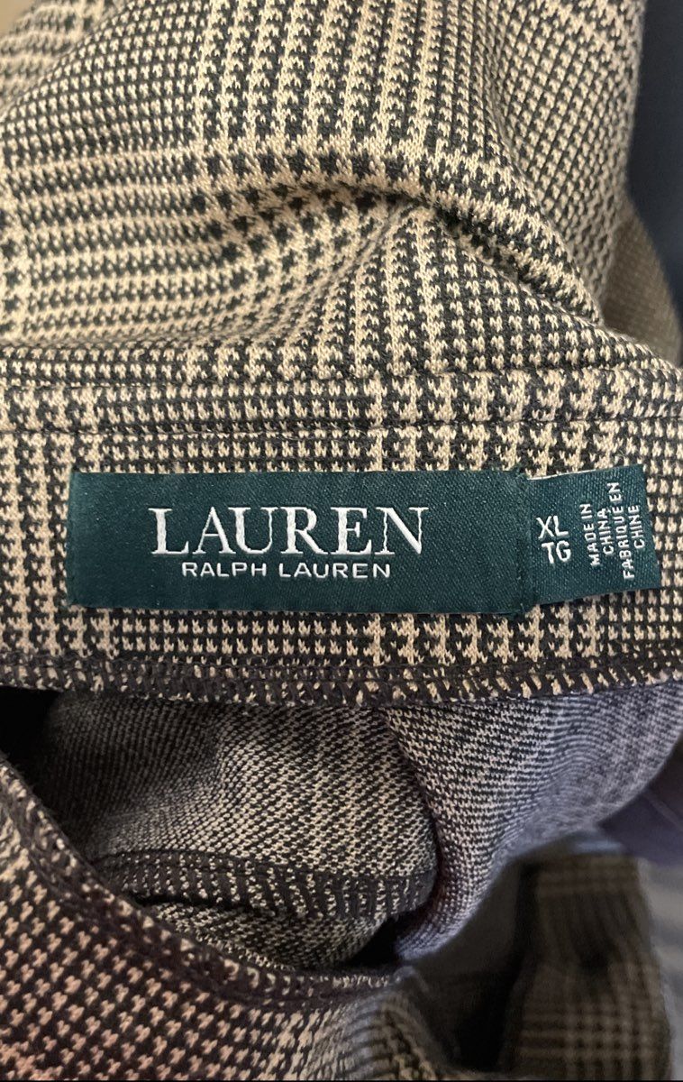 Lauren Ralph Lauren Women's Brown Plaid Gold Crest Button Front Pencil Skirt XL
