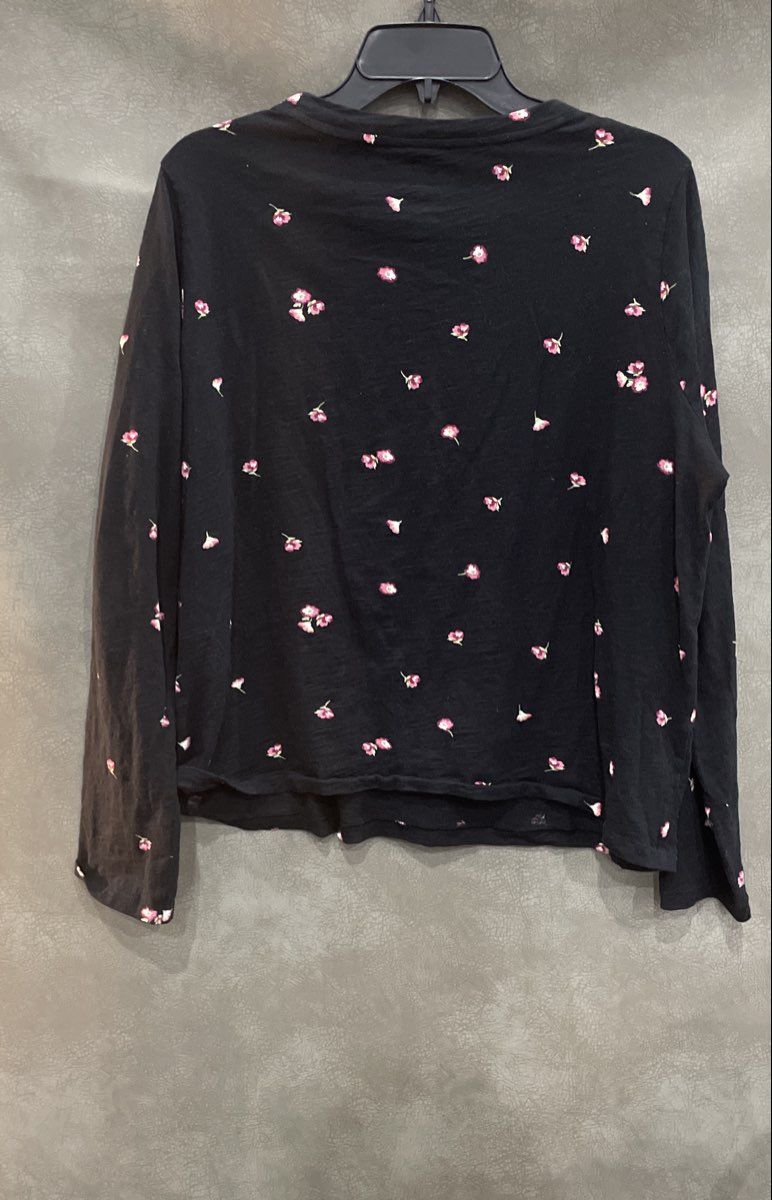 Sonoma Women's Black Pink Floral Everyday Tee Long Sleeve Cotton Shirt Sz L