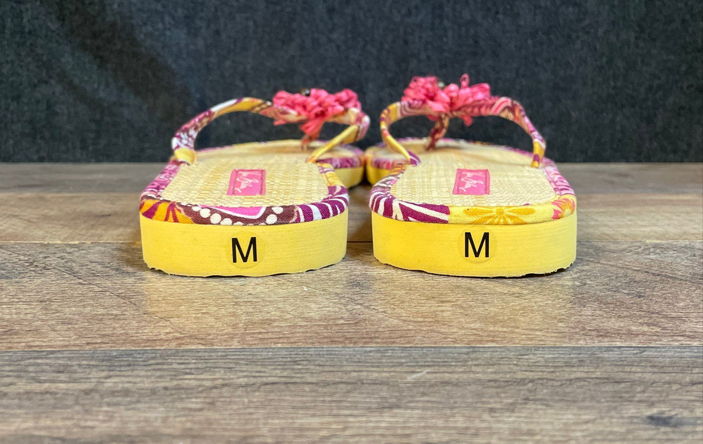 Vera Bradley Paisley Floral Raffia Flower Thong Sandals Flip Flops Size M