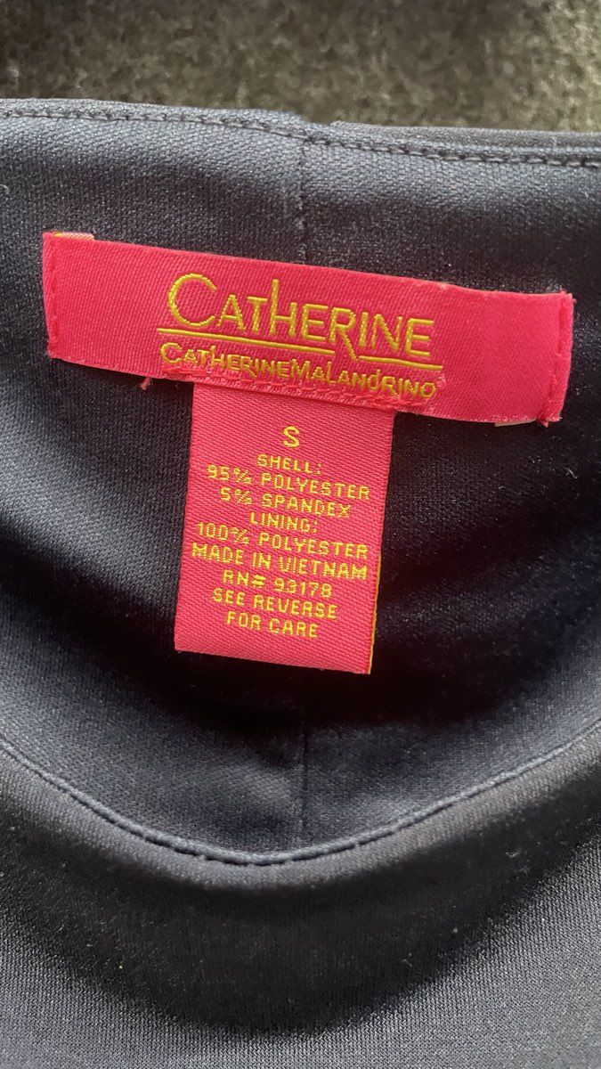 Catherine Malandrino Women's Navy Blue 3/4 Sleeve Ruched Faux Wrap Dress Sz S