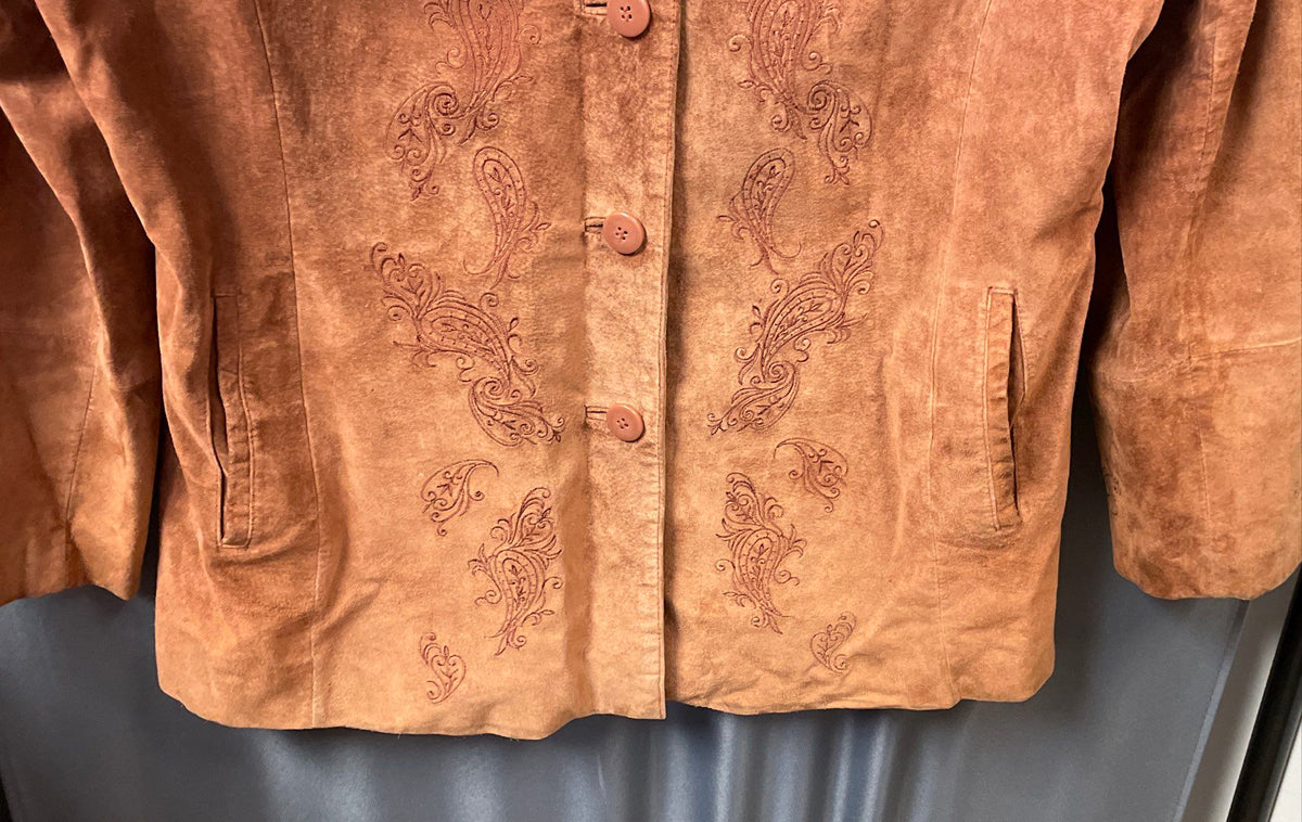 Draper's & Damon's Women's Brown Leather Paisley Embroidered Jacket Sz L