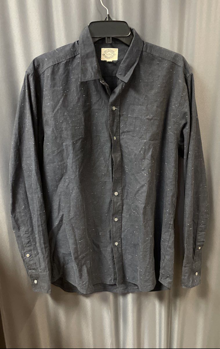 W.R.K Men's Gray Speckled Nep 100% Cotton Long Sleeve Button Up Shirt Size L