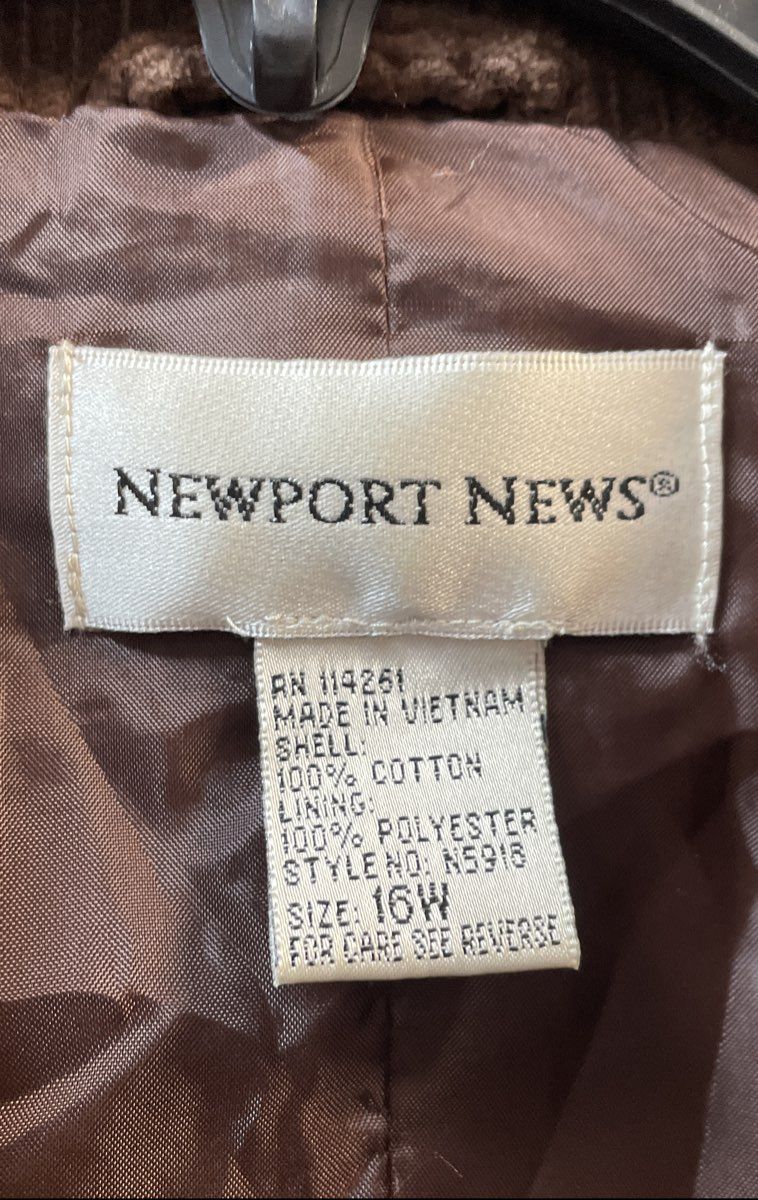 Newport News Women's Brown Corduroy Blazer Jacket Cotton Wide Wale Size 16W