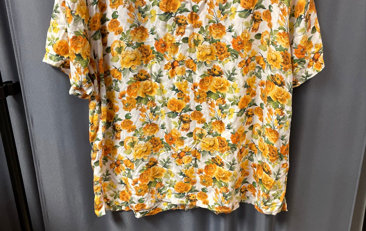 Onia Men's Yellow Floral Camp Collar Short Sleeve Viscose Shirt Sz L