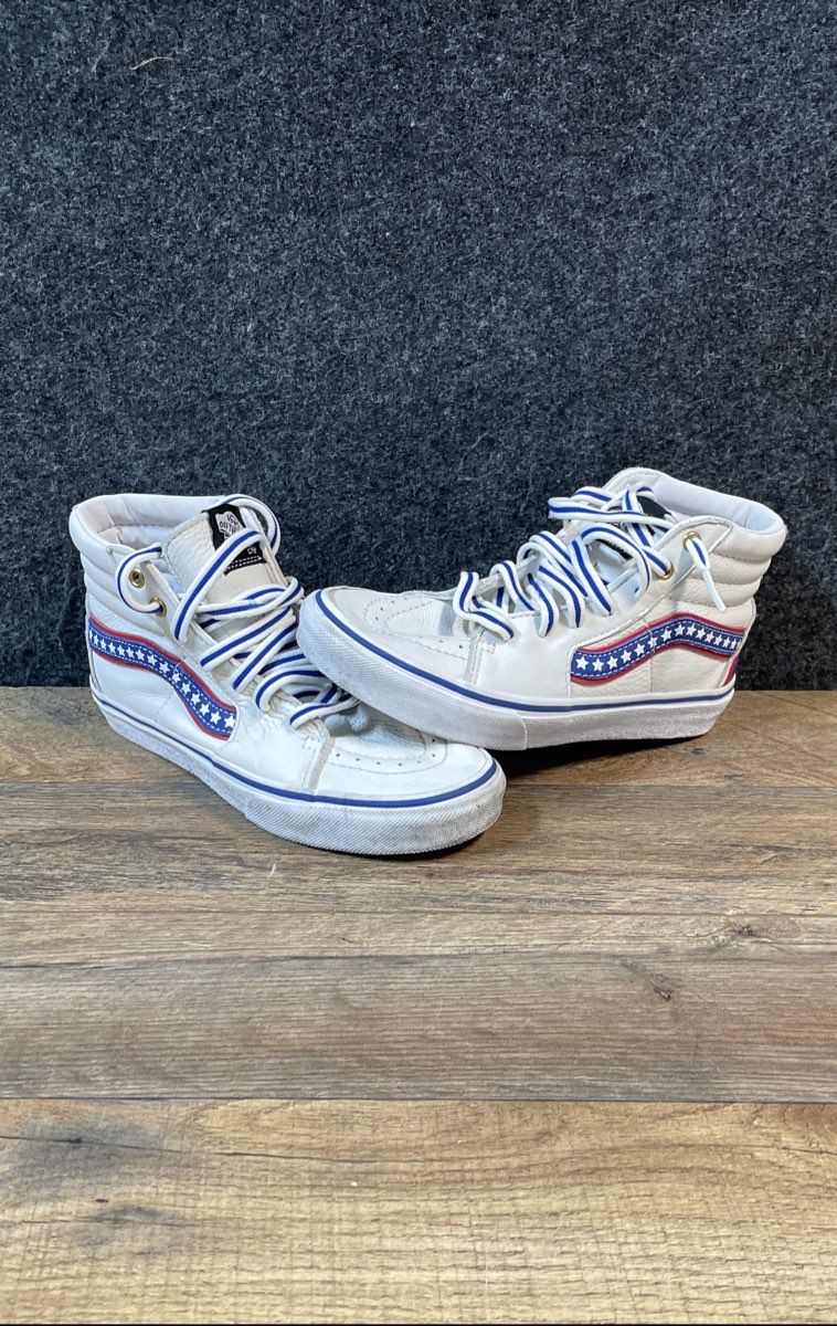 Vans Sk8-Hi White Patriotic Stars Stripes High Top Sneakers Kids Size 3