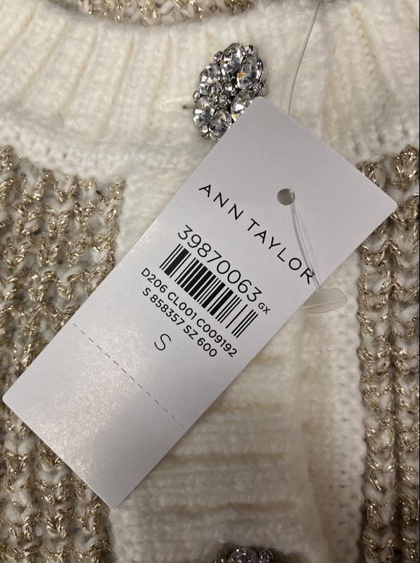 Ann Taylor Women's Metallic Rhinestone Button Cardigan Sweater Sz S NWT