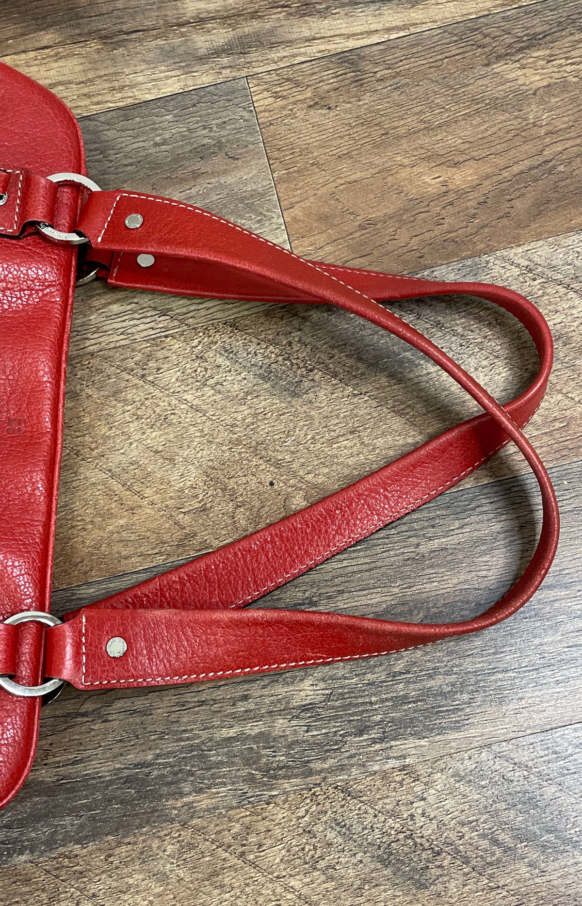 Kate Spade Red Pebbled Leather Shoulder Bag Handbag Silver Hardware