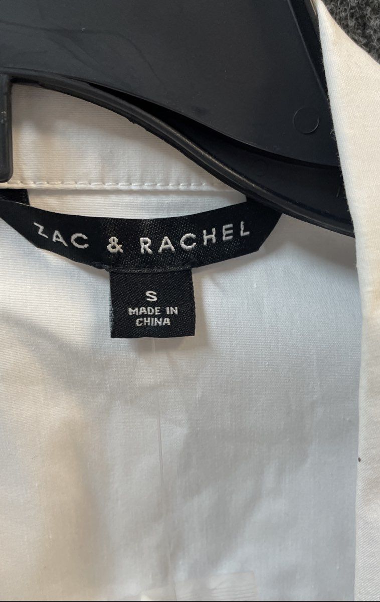 Zac & Rachel Women's White Woven Knit Side Panel Shirt Roll Tab Sleeve Sz S NWT