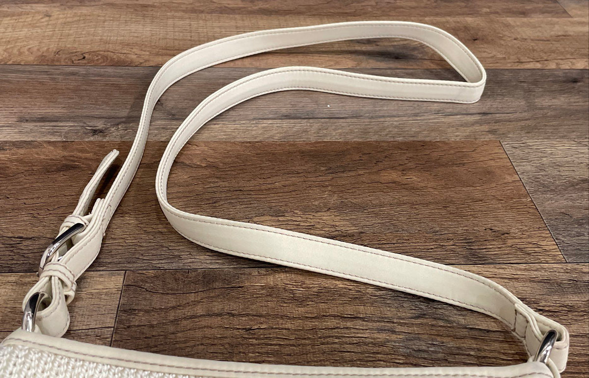 The Sak White Woven Crossbody Bag Adjustable Strap Silver Hardware