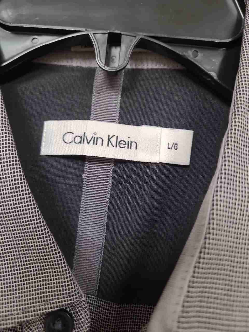 Calvin Klein Men's Short Sleeve Button Down Shirt Gray Cotton Micro Check Sz L