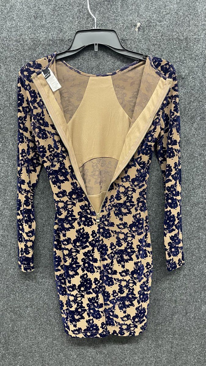 Windsor Women's Nude Navy Floral Mesh Long Sleeve Bodycon Dress Sz S