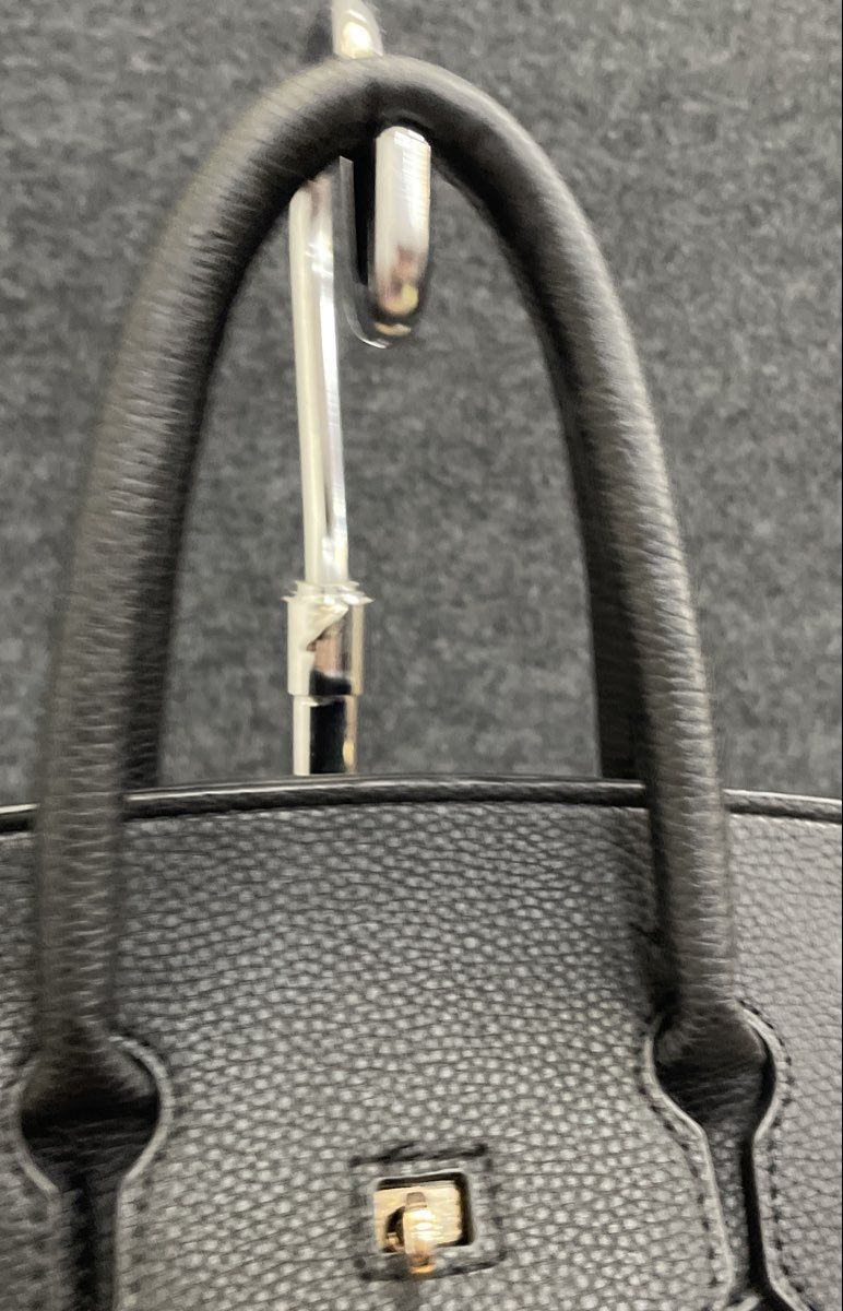 Unbranded Black Pebbled Faux Leather Satchel Tote Bag Gold Hardware
