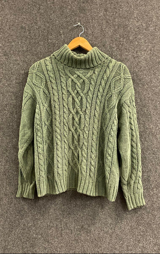 Vintage 90s Princeton Club Women's Sage Green Cable Turtleneck Sweater Sz L