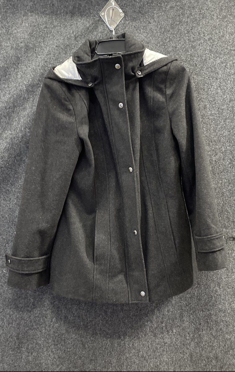 Calvin Klein Women's Coat Charcoal Wool Blend Hooded Quilted Bib Size 8