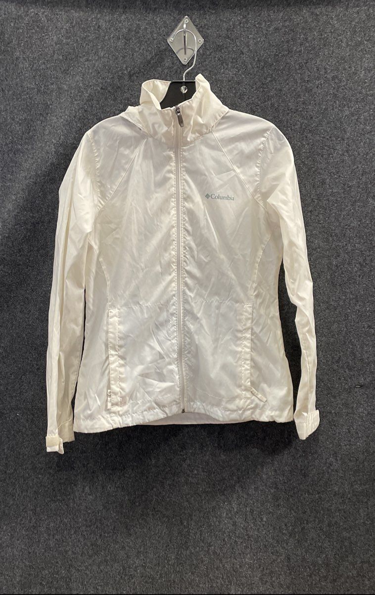 Columbia Women's White Lightweight Hooded Windbreaker Jacket Mesh Lined Sz S