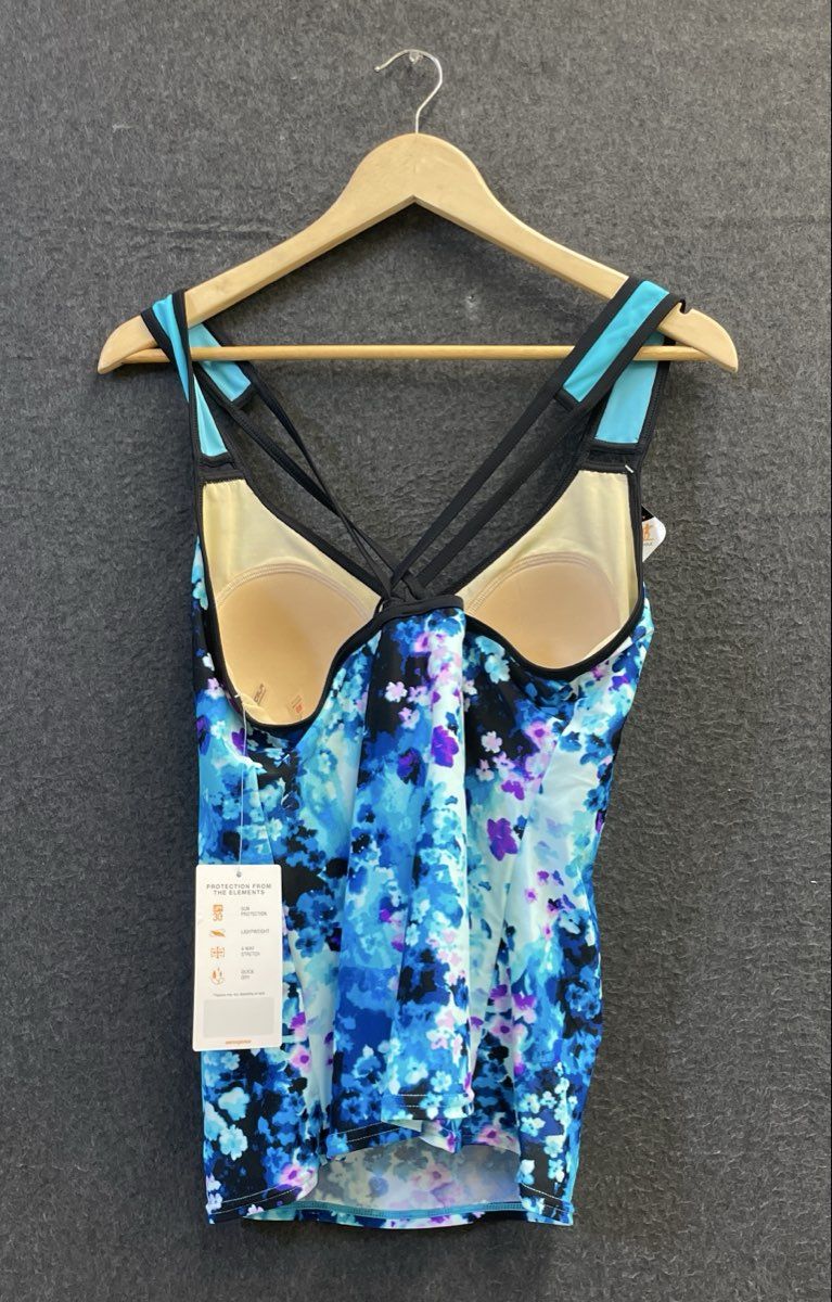 Zeroxposur Women's Helix Tankini Top Blue Floral UPF 30 Sun Smart NWT Sz 0X