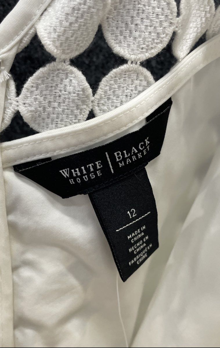 White House Black Market Women's Ecru White SL Circle Geo Crop Top Size 12 NWT
