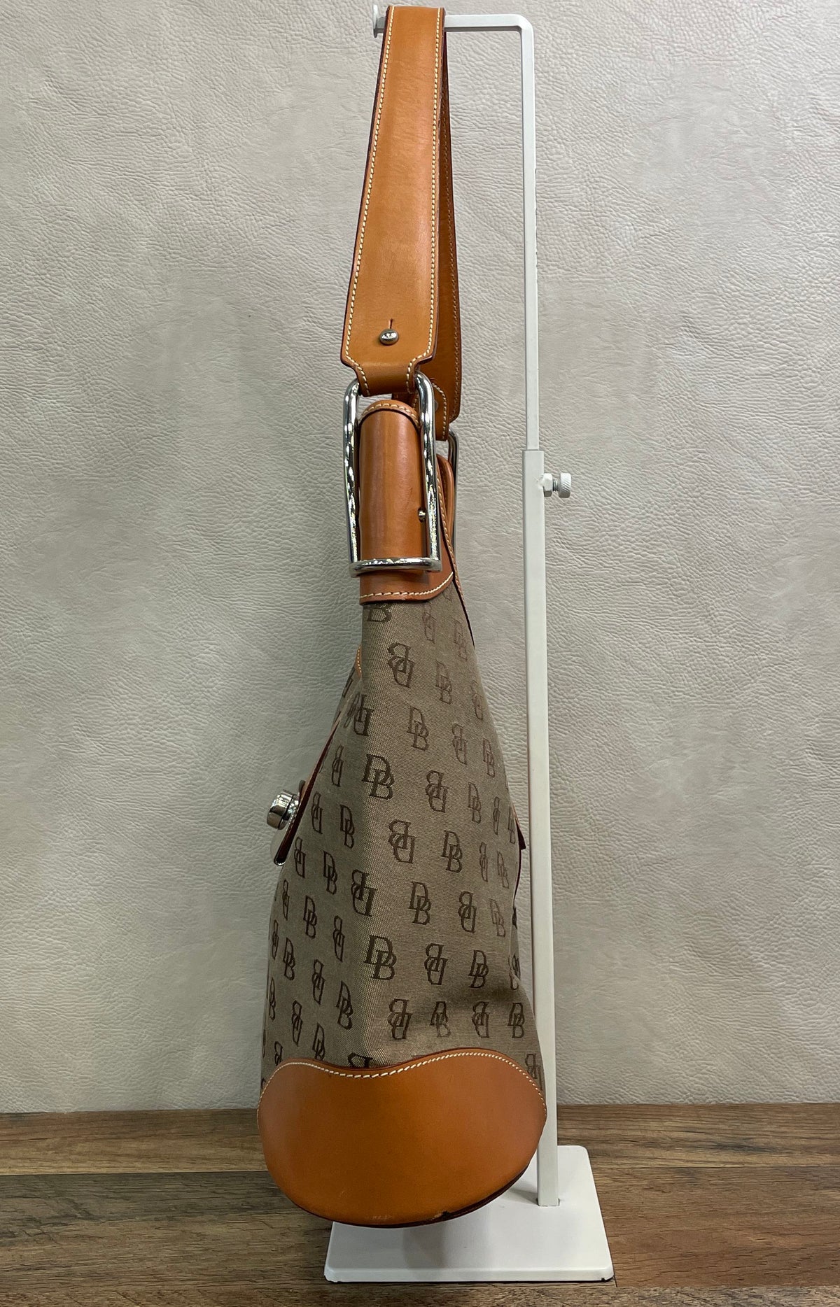 Vintage Dooney & Bourke Brown Monogram Canvas Leather Hobo Shoulder Bag