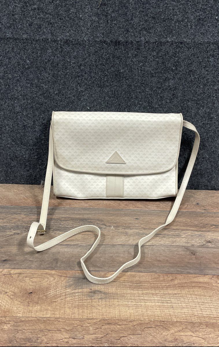 Vintage 1980s Liz Claiborne Cream Triangle Print Crossbody Shoulder Bag