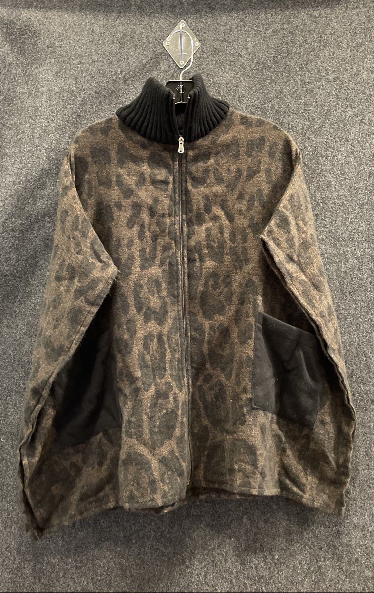 Nine West Women's Brown Leopard Print Mock Neck Zip Cardigan Pockets NWT OSFA