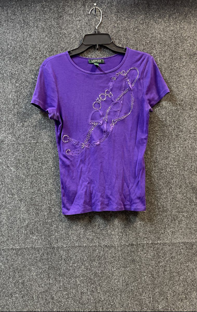 Lauren Ralph Lauren Women's Purple Equestrian Bit Rhinestone Cotton Shirt Sz S