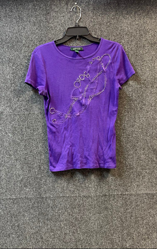 Lauren Ralph Lauren Women's Purple Equestrian Bit Rhinestone Cotton Shirt Sz S
