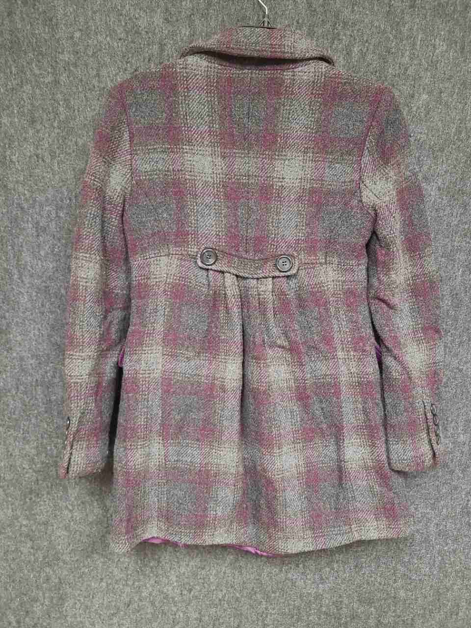 Ann Taylor LOFT Women's Purple Gray Plaid Wool Blend Pea Coat Sz 2