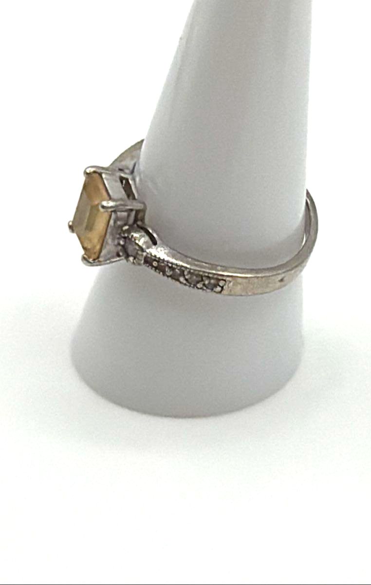 925 Sterling Silver Citrine W/ CZ Accents Ring 3.1g