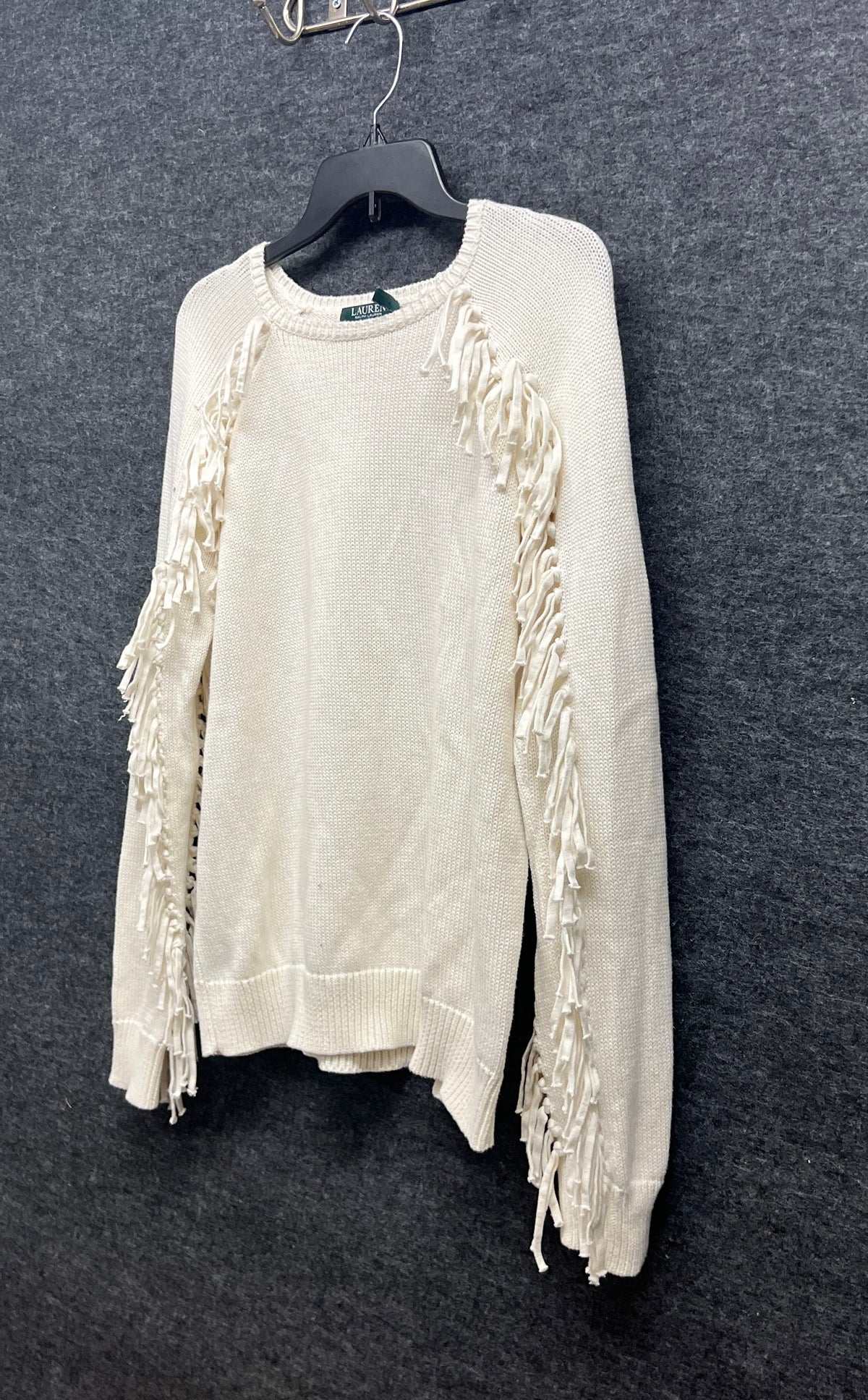 Lauren Ralph Lauren Women's White Fringe Trim Crewneck Sweater Denim Line Sz XL