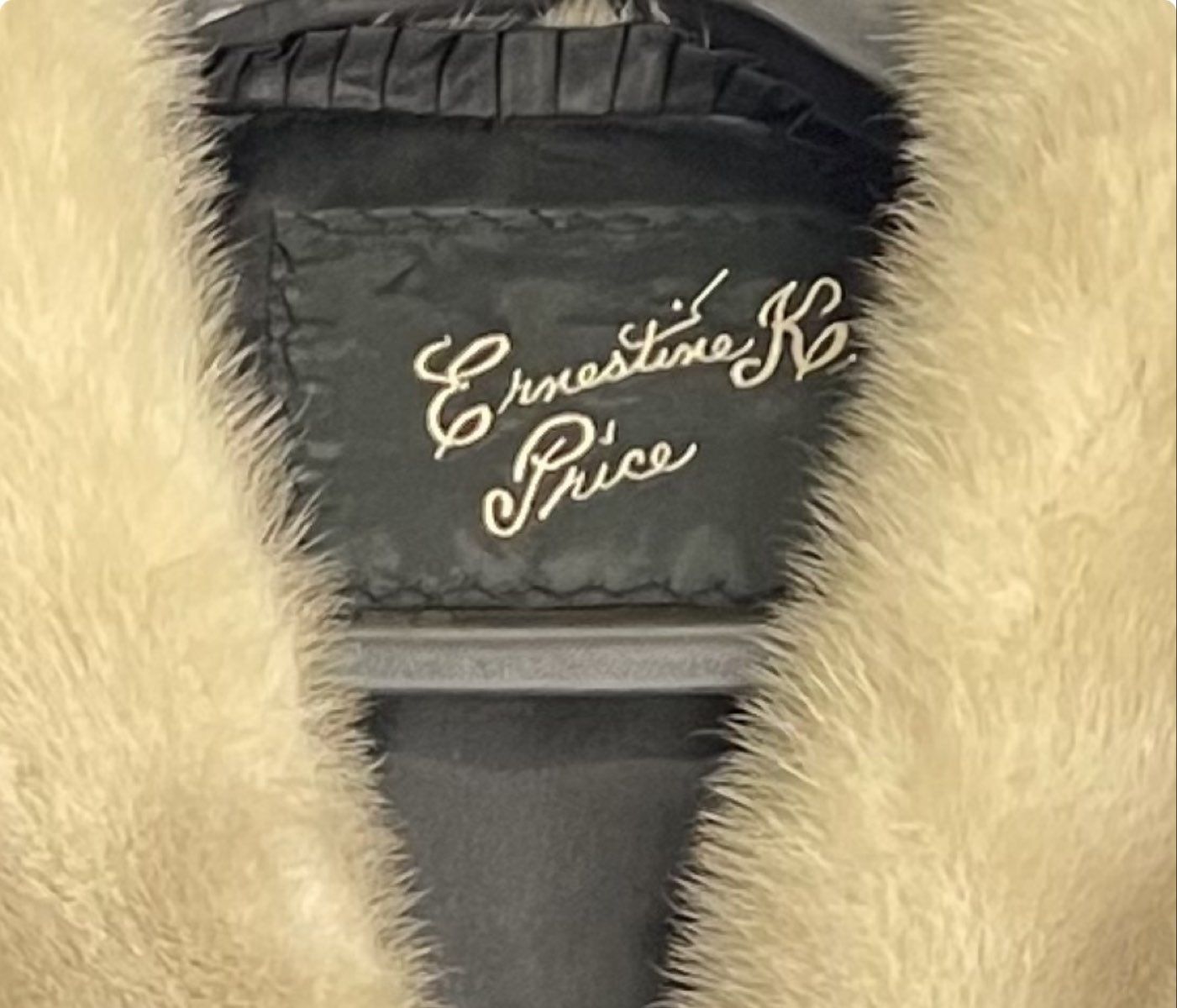 Vintage Ernestine R. Price Women's Brown Genuine Fur Coat Cream Shawl Collar