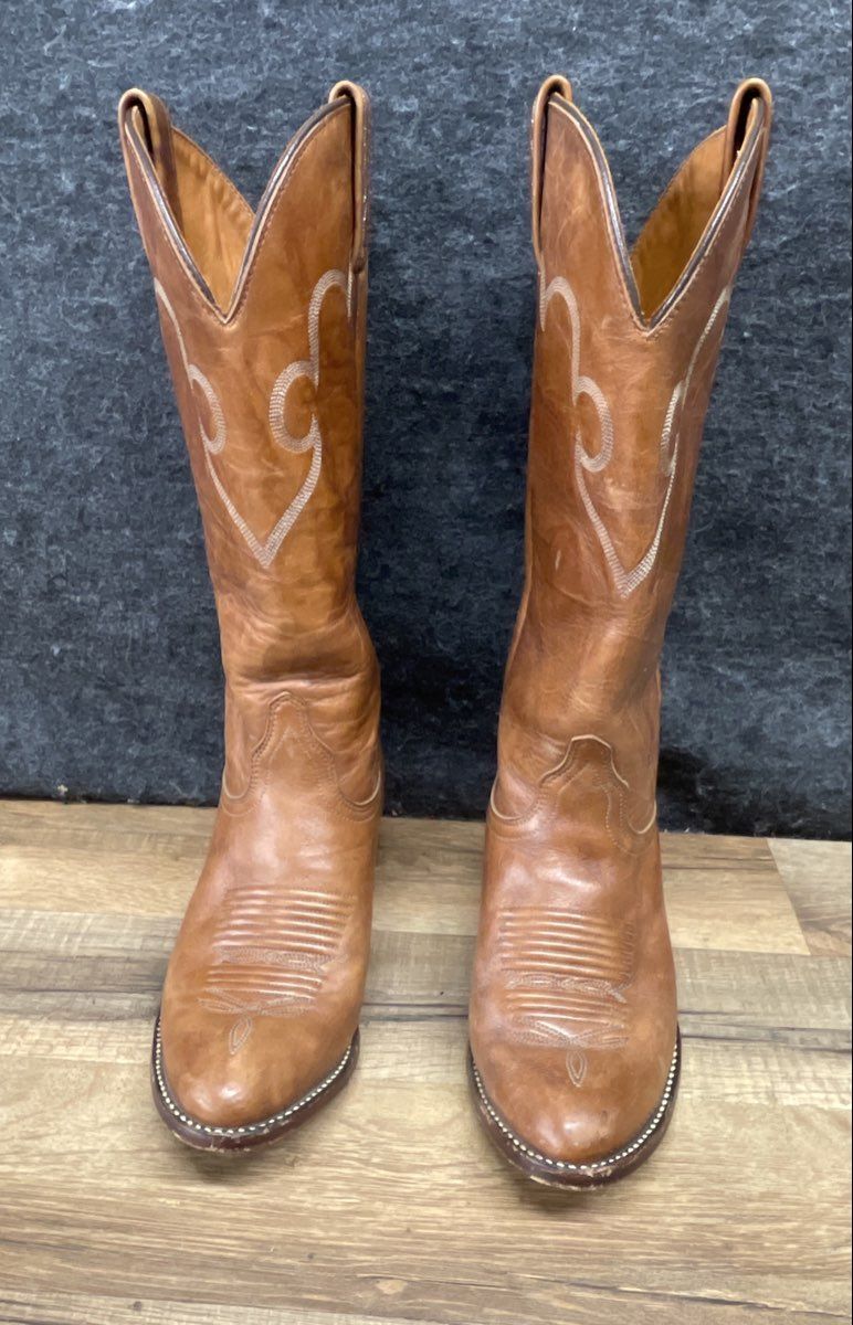 Vintage 90s J. Chisholm Tan Leather Western Cowboy Boots Women's Size 6 M