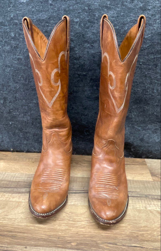Vintage 90s J. Chisholm Tan Leather Western Cowboy Boots Women's Size 6 M