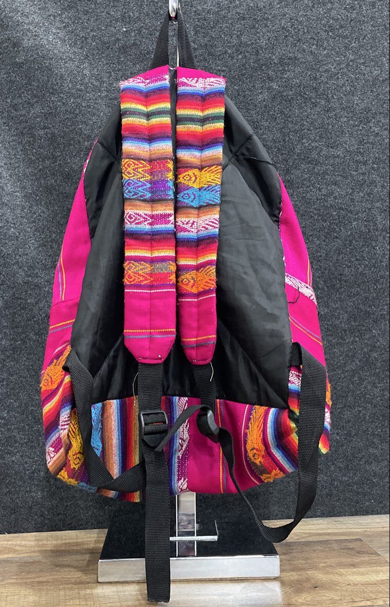 Bahamas Multi-Color Pink Woven Fabric Souvenir Backpack Geometric Pattern