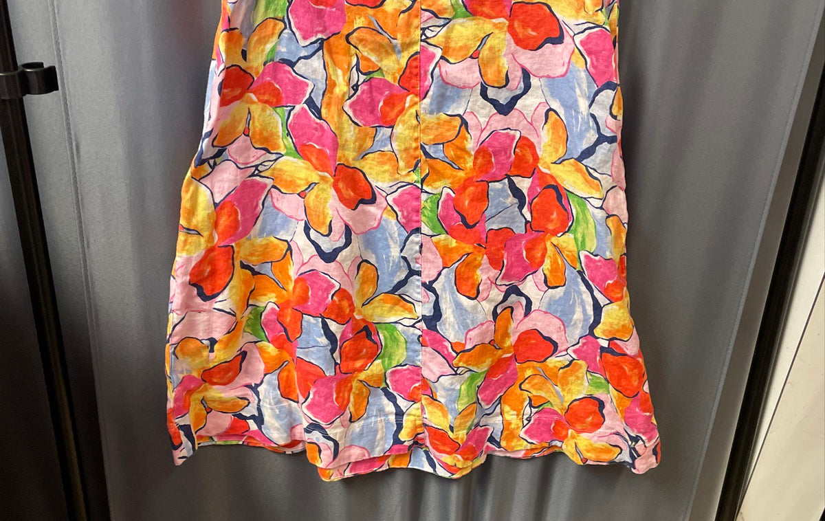 C & C California Women's Multicolor Floral Print 100% Linen Sleeveless Dress S