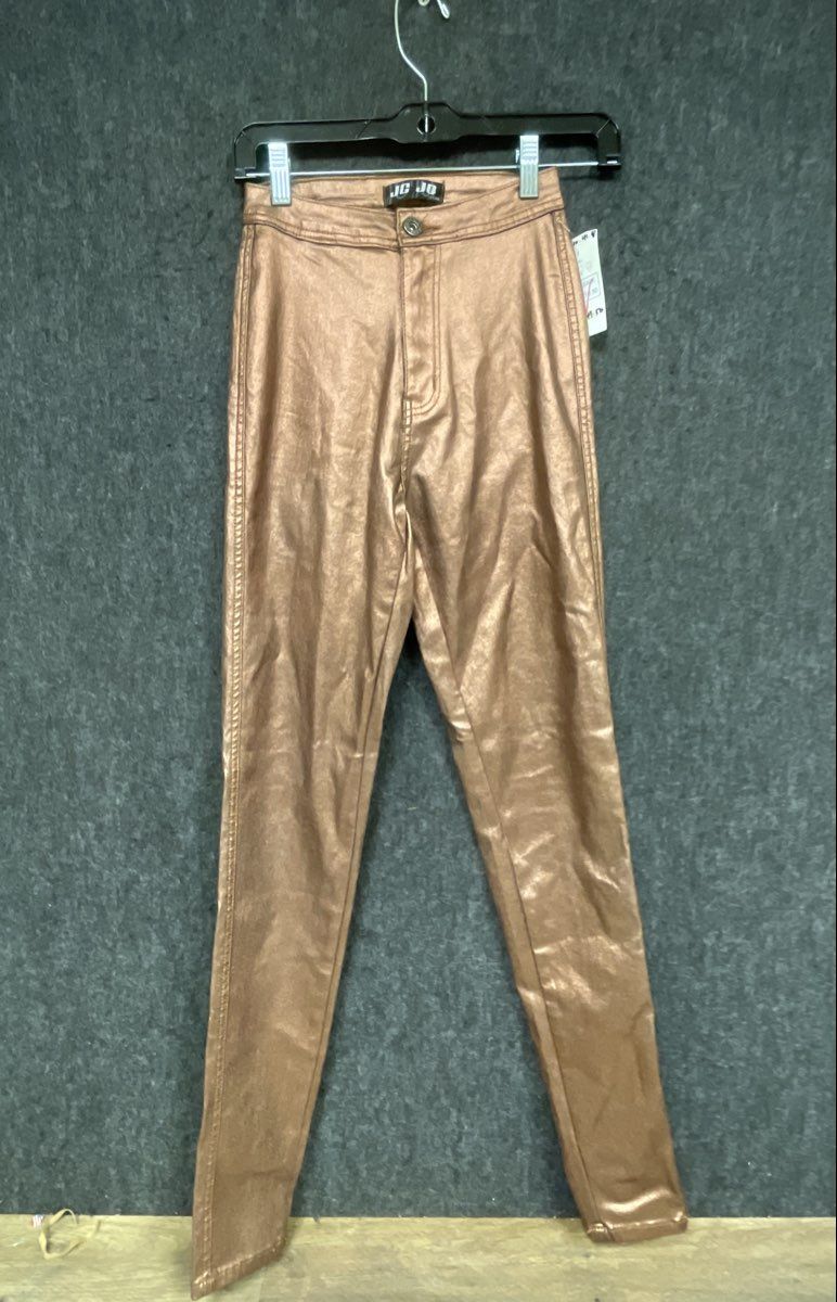 JC & JQ Women's Rose Gold Metallic Coated High Rise Skinny Jeans Sz S
