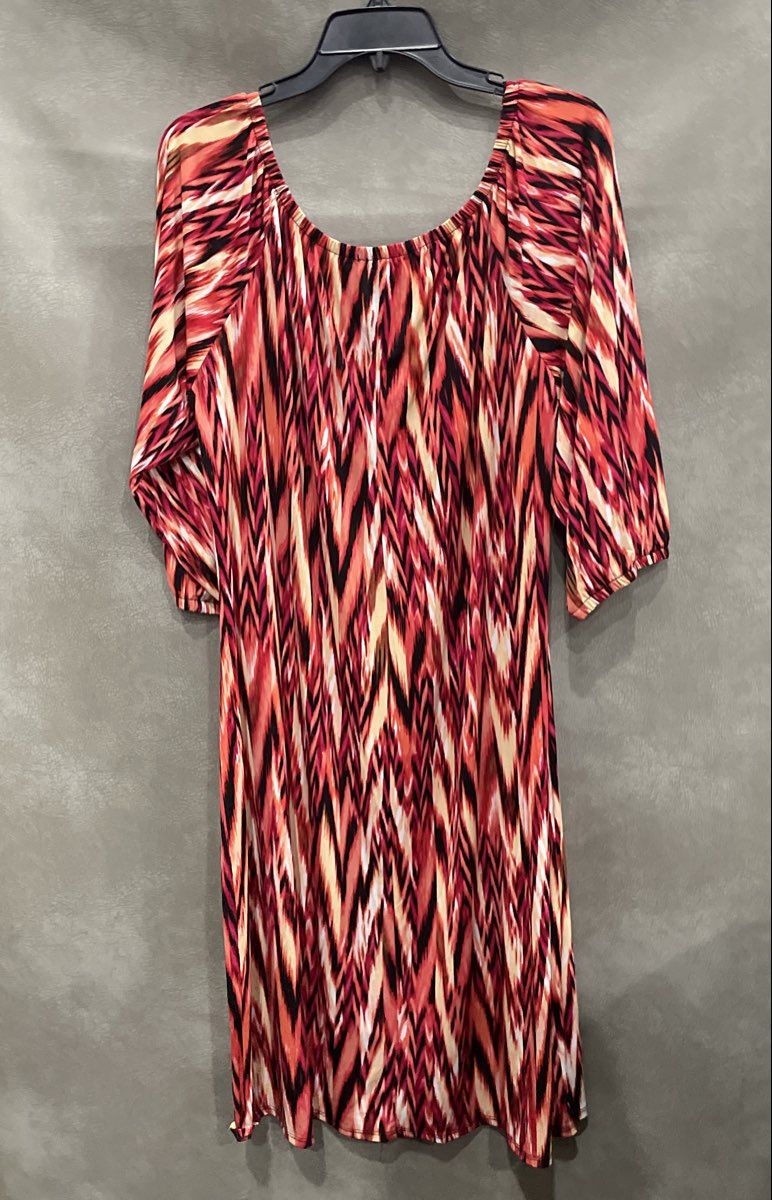 Fresh of LA Women's Red Multi Pattern Keyhole 3/4 Sleeve Knit Dress Size 2X