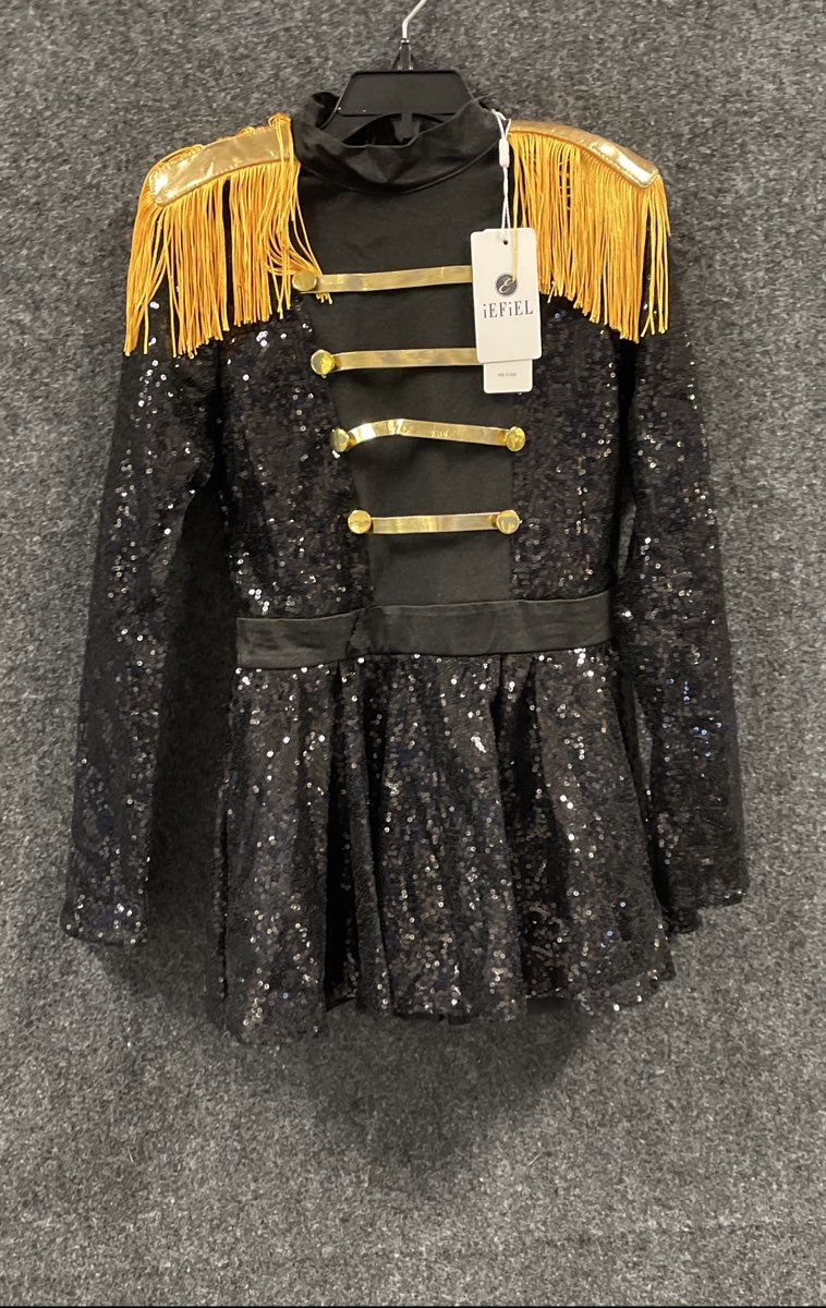 iEFiEL Girls Black Sequin Ringmaster Circus Dance Costume Fringe NWT Sz 10