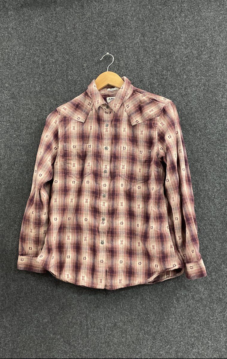 Ariat Women's REAL Relaxed Plaid Western Flannel Shirt Purple Sz M