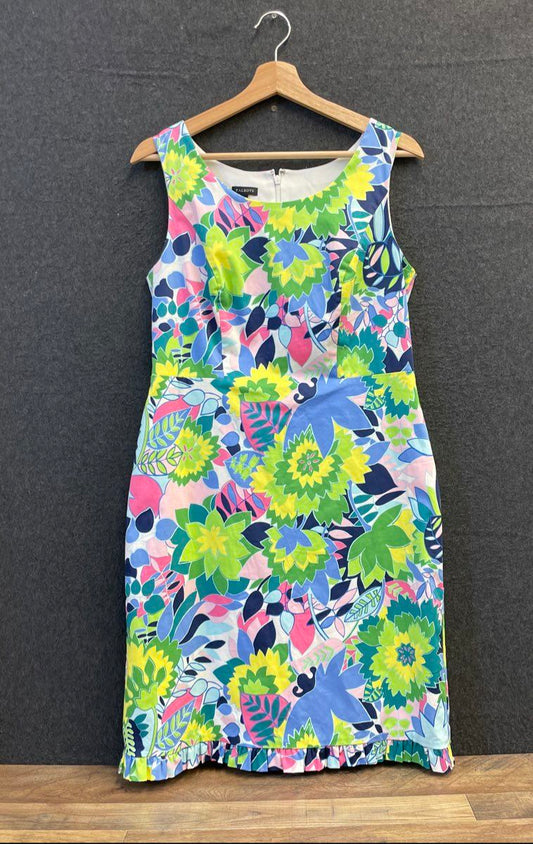 Talbots Women's Floral Sleeveless Cotton Blend Ruffle Hem Sheath Dress Sz 6