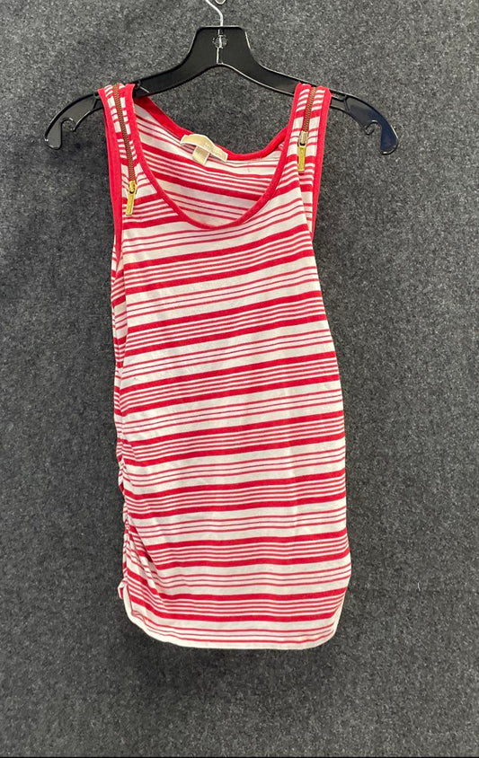Michael Michael Kors Women's Red White Striped Shoulder Zipper Tank Top Sz M