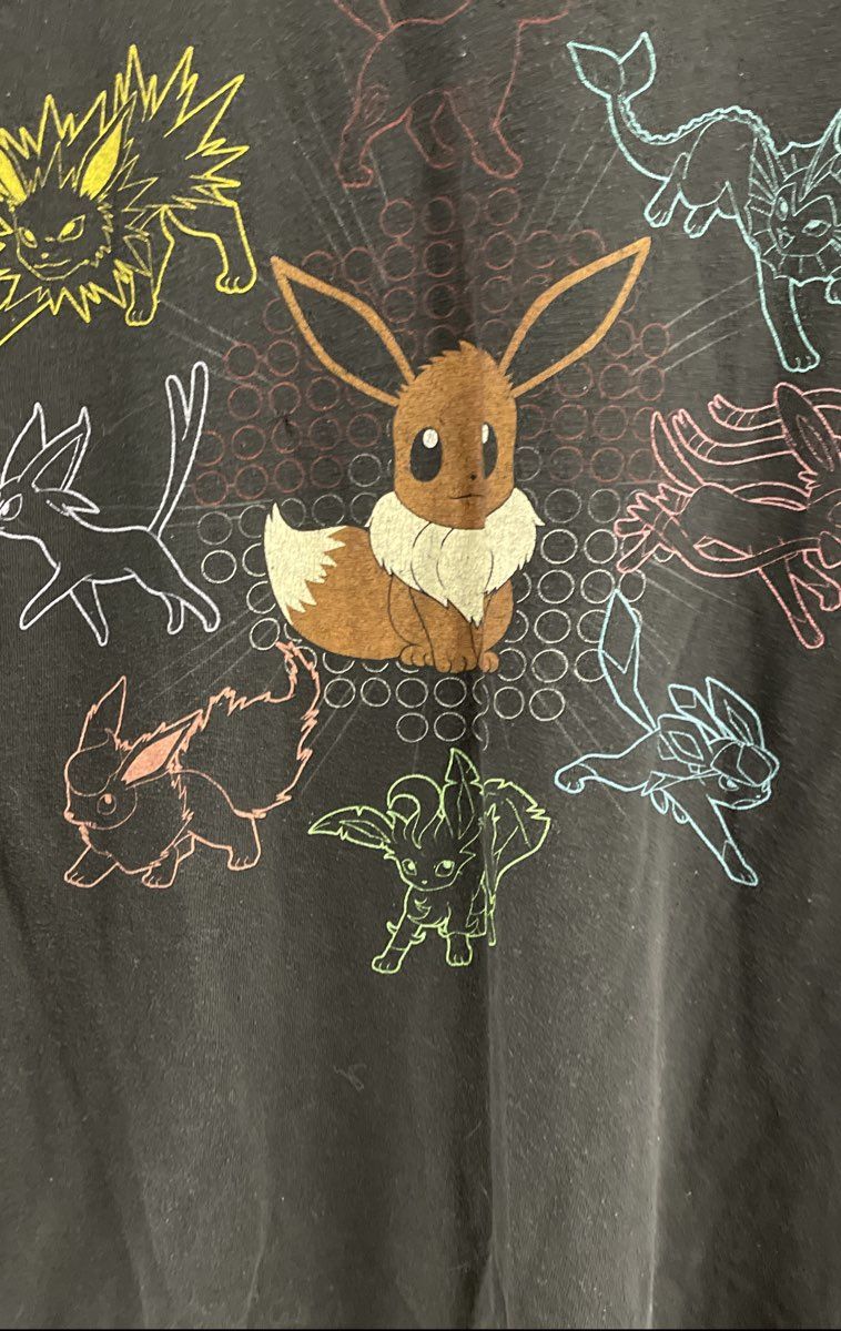 We Love Fine Men's Black Pokemon Eevee Eeveelutions Graphic T-Shirt Size L