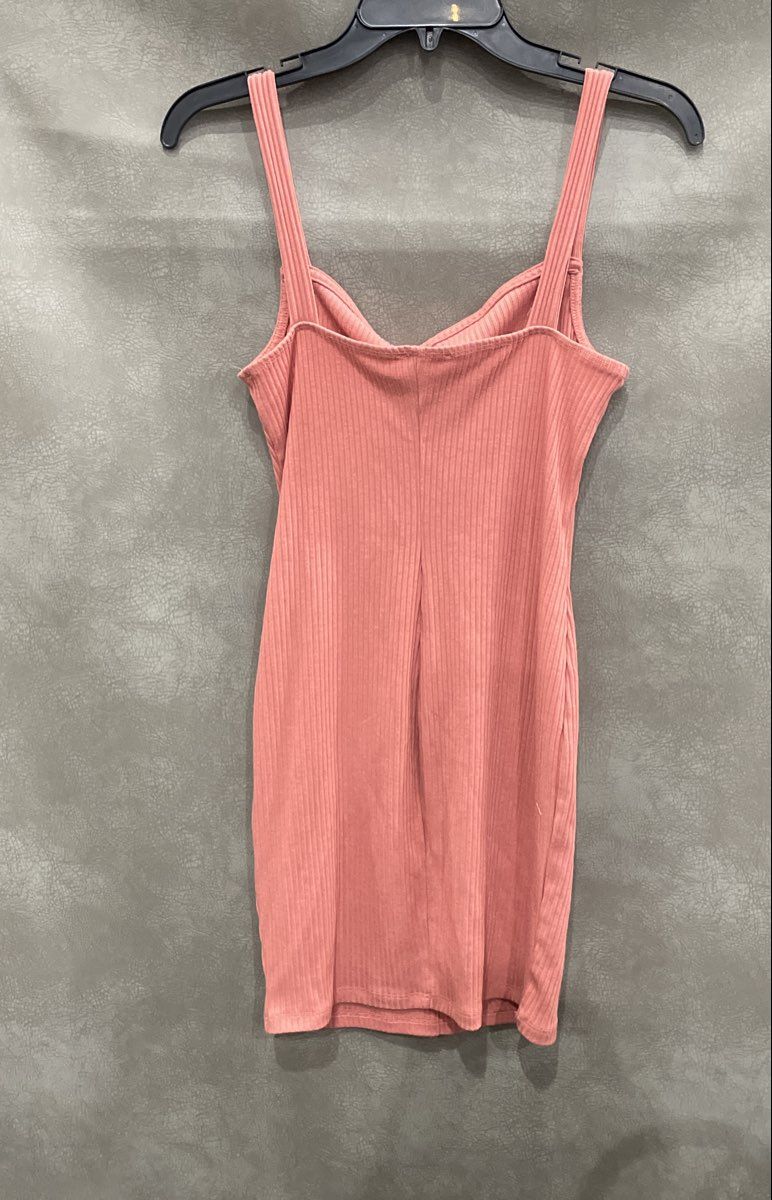 IRIS Women's Pink Ribbed Button Up Sleeveless Mini Dress Sz L